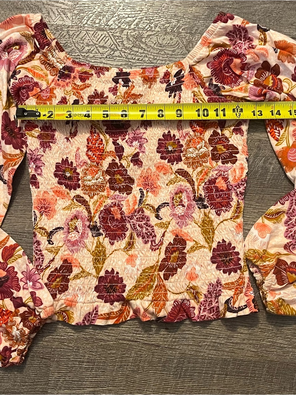 Old Navy Girl Pink Multi Floral Smocked Crop Long Sleeve Top